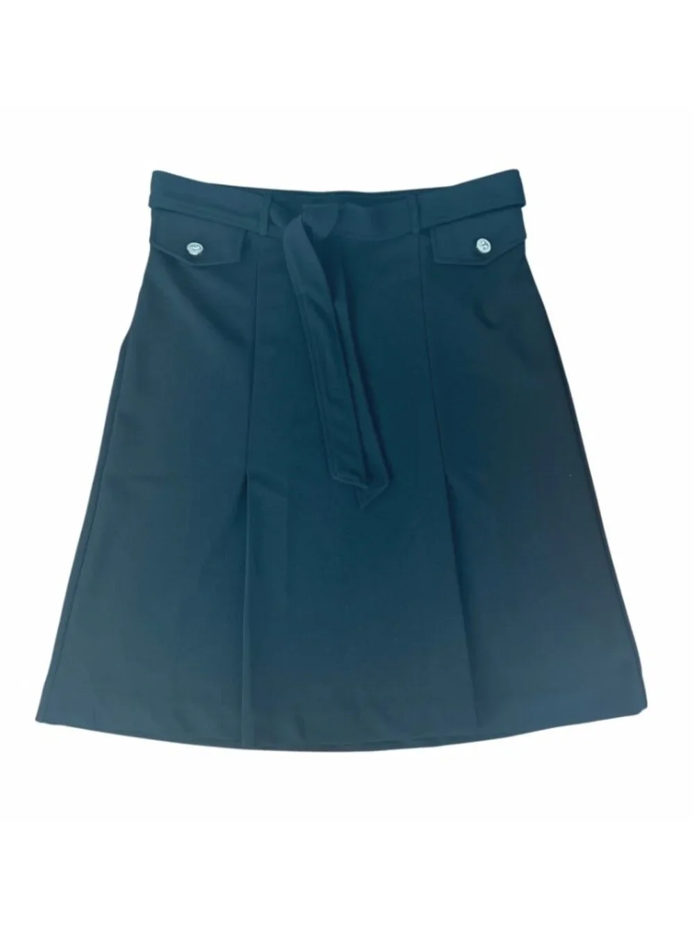 NYCC Black Pleated A-Line Skirt With Rhinestone Buttons & Waist Tie Size Medium - Picture 10 of 13